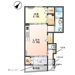 クレシア　-Crecia- 1階1LDKの間取り