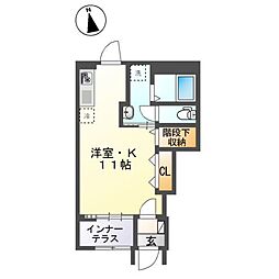 ボッテガノワール 1階ワンルームの間取り