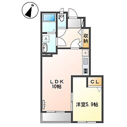 メビウス 1階1LDKの間取り