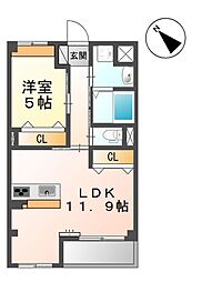 サンライズM 1LDKの間取図画像