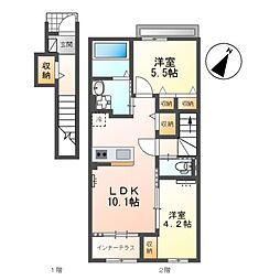 APGヴィラ徳倉B 2階2LDKの間取り
