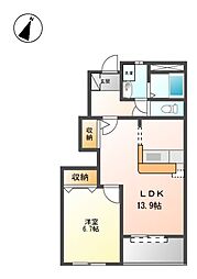 アップヒルズN・K 1LDKの間取図画像