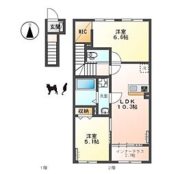 東大阪市上四条町アパート工事 2LDKの間取図画像