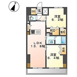 ワシンレジデンス 10階2LDKの間取り