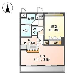 グランド　アーネスト 2階1LDKの間取り