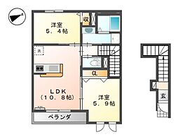 コーラルヴィラ出島Ｂ 2階2LDKの間取り
