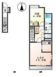 ベース新田南 1LDKの間取図画像