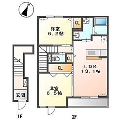 プリムヴェール 2LDKの間取図画像