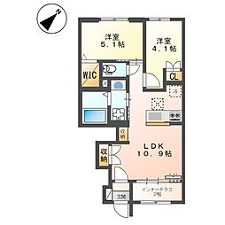 (仮)スターテラスII・L瀬戸 2LDKの間取図画像