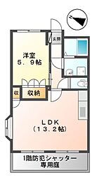 フォンティーヌ 1階1LDKの間取り