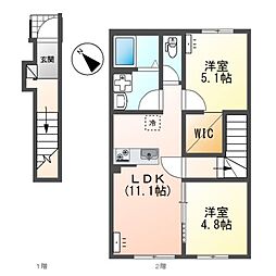 南区下石田2丁目新築アパート A棟 2LDKの間取図画像