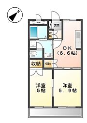 ソレイユ壱番館 2DKの間取図画像