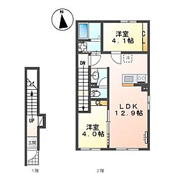 REACH I 町上津役 2LDKの間取図画像