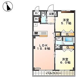 仮称）新宮町下府新築マンション 5階2LDKの間取り