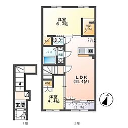 シエル ラフィネ 2LDKの間取図画像