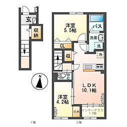 アリエT 2LDKの間取図画像