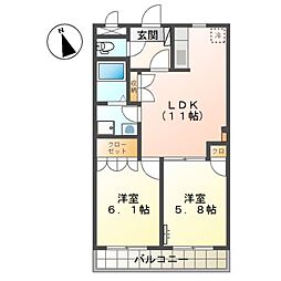 グリフィンドール 2LDKの間取図画像