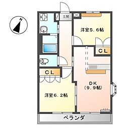 フリーダム 2DKの間取図画像