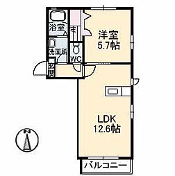 ラ・パルテール関　参番館 2階1LDKの間取り