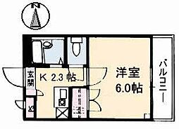 ハッピーハイツ今 1Kの間取図画像