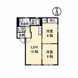 バリュージュ七日市　Ａ棟 1階2LDKの間取り