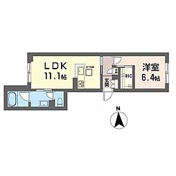 アメリス A0103 1階1LDKの間取り