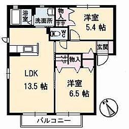 ラ・パルテール福田伍番館 2LDKの間取図画像