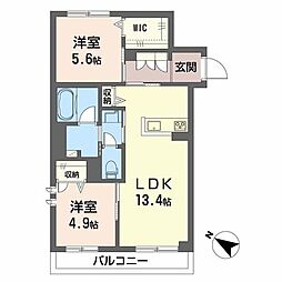 フルールブラン 2LDKの間取図画像