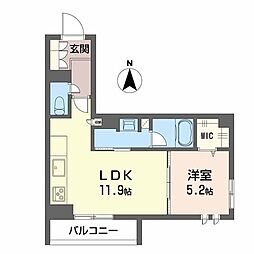 ユーグレイス東島田 1LDKの間取図画像