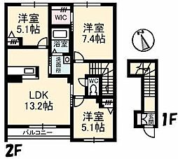 アンセスター裕貴2 3LDKの間取図画像