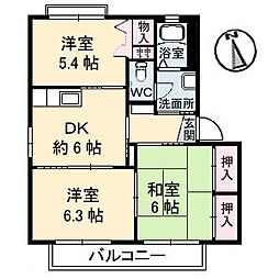 シャイニングテルB 3DKの間取図画像