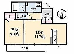 プリティーウーマンB 1LDKの間取図画像