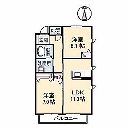 グランマスト福浜A 2LDKの間取図画像