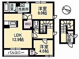 ル・シェモア1 2LDKの間取図画像