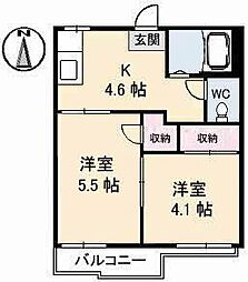 ハイツあかねB 2Kの間取図画像