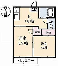 ハイツあかねA 2Kの間取図画像
