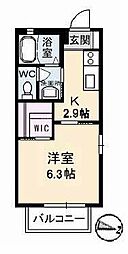 アン・シャン・テ新田B 1Kの間取図画像