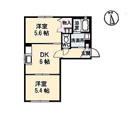 オリーブコートB 2DKの間取図画像