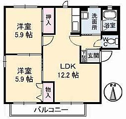 セントラルパークB 2LDKの間取図画像