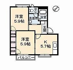 オーキッド倉敷2A 2Kの間取図画像