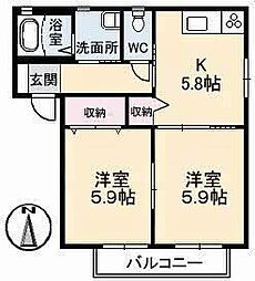 オーラA 2Kの間取図画像