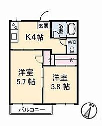 北浦コーポ 2Kの間取図画像