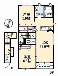 シャーメゾンタウン倉敷運動公園前A 2LDKの間取図画像