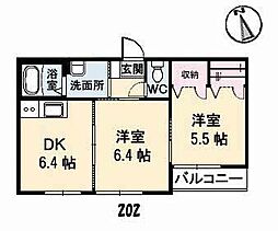 ラ・パルテール中畝 2DKの間取図画像