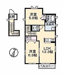 セリューズD 2LDKの間取図画像