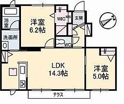 ミレーコラジオ福田公園B棟 2LDKの間取図画像