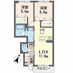 ヴァン・ヴェール A棟 2LDKの間取図画像