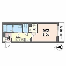 カワセミカーサ 1Kの間取図画像