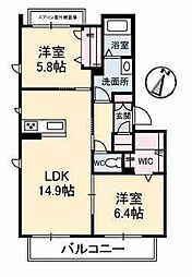 サマンサ 2LDKの間取図画像