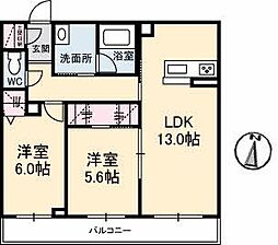 グランクレール 2LDKの間取図画像